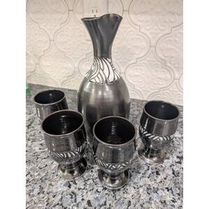 Vintage James Loso Pottery Barware Decanter Set 4 Goblets Sake Wine Water MCM